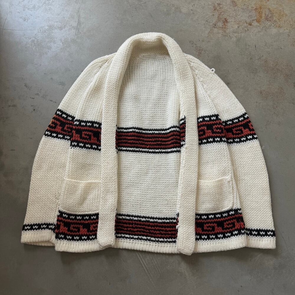 Vintage 70’s Shawl Collar Western Classic Retro Knit Cardigan Sweater Size M